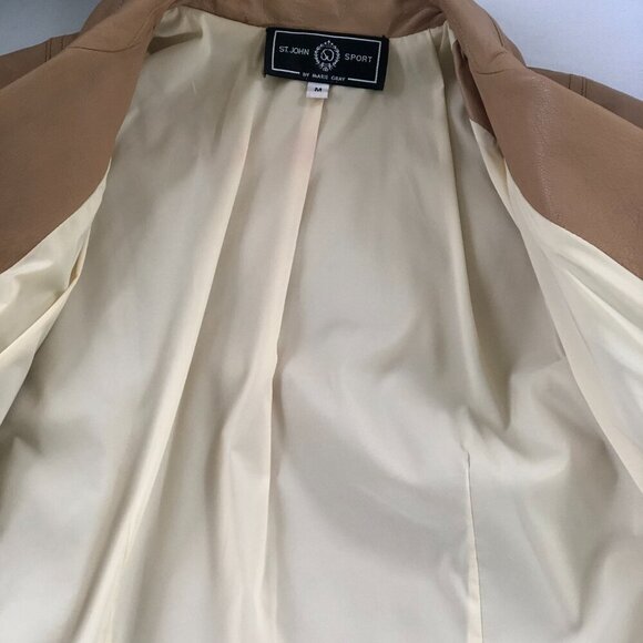 Vintage St. John Sport By Marie Gray 100% Leather Jacket Camel Size Medium EUC - Picture 9 of 16
